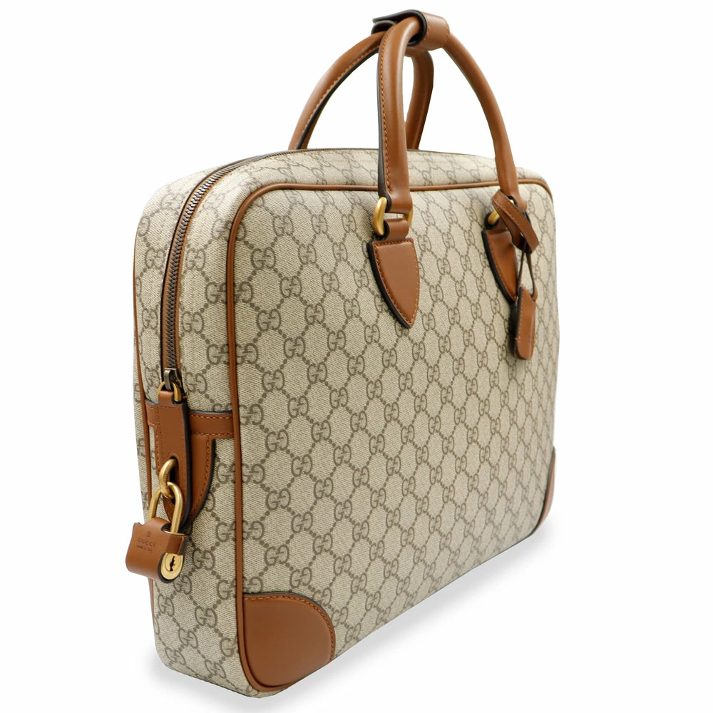 Gucci GG Emblem Briefcase Shoulder Handbag Supreme Canvas Leather Beige Brown - Picture 4 of 10